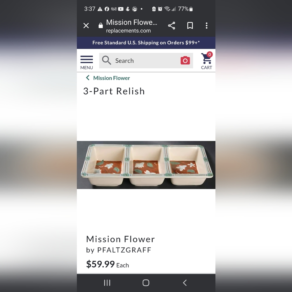 Pfaltzgraff 3 section relish dish